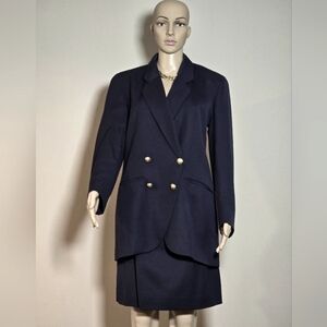 Vintage set long sleeves blazer golden buttons with mini skirt color navy blue
